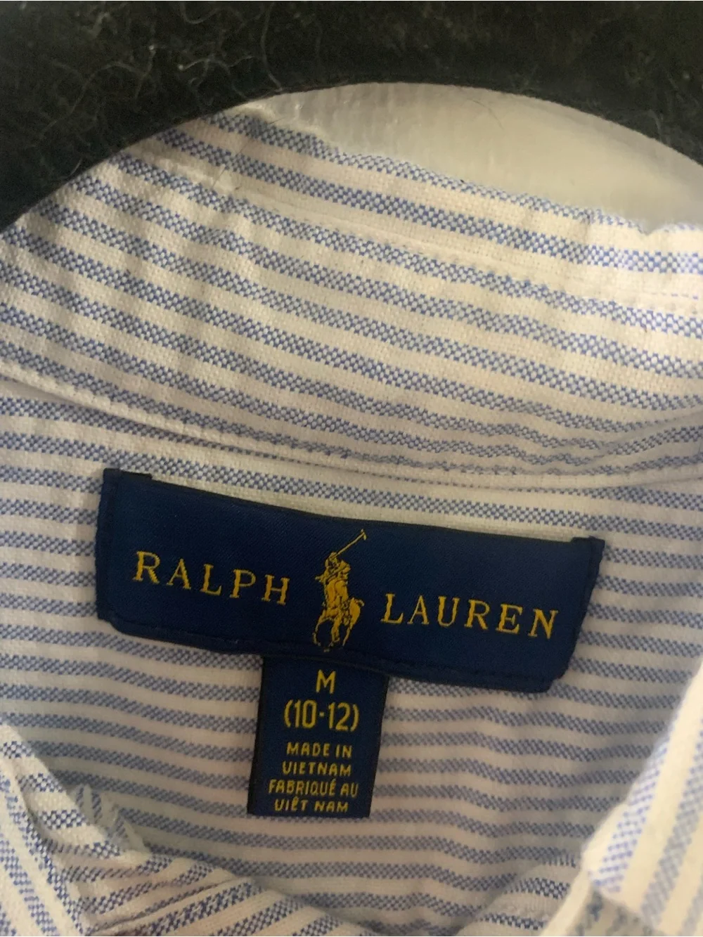 Polo Ralph Lauren Boys Button Down Shirt Blue White Stripe Cotton Size M 10-12